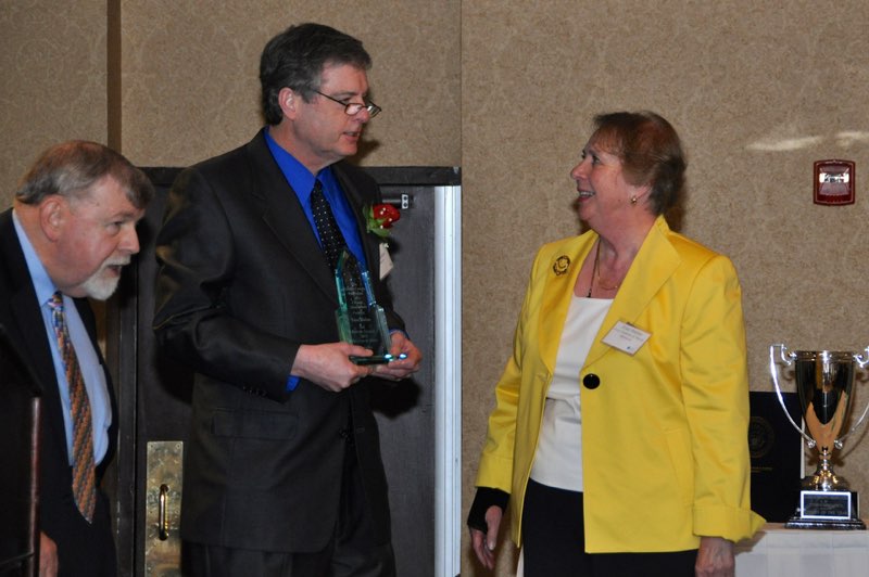 Richard Chobot and Federation President Rob Jackson present Citation of Merit honoree Tena Bluhm with her keepsake