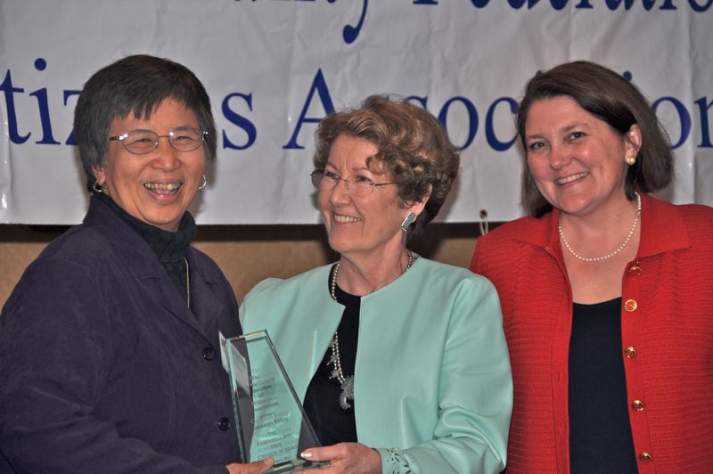 Cora Foley Receives a Citation of Merit from Linda Byrne, a 2008 Citation of Merit recipient, and Kristin Carbal, Dranesville District, Fairfax County Public Library Board of Trustees